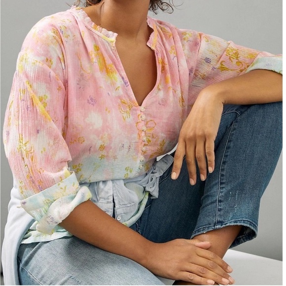 Anthroplogie X Pilcro Tavi Pink Pastel Floral Lightweight Blouse Small - Picture 4 of 16
